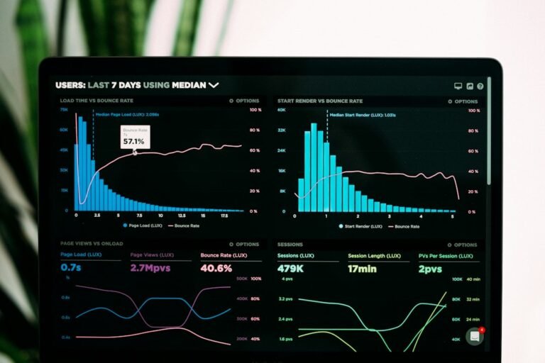 Analytics charts on a screen representing SEO measurement